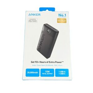 Cc5U Anker 20,000 mAh 15W 2-Port Portable Charger Battery Power Bank Black Used‎